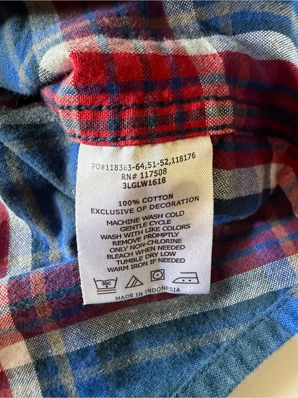Levi's red and blue plaid button down, long sleeve, men's medium
